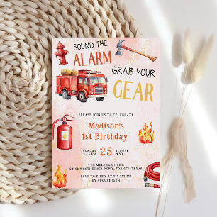 Feuerwehrfahrzeuge Motor 1. Geburtstag Party Einladung