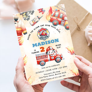 Feuerwehrfahrzeuge Motor 2. Geburtstag Party Einladung