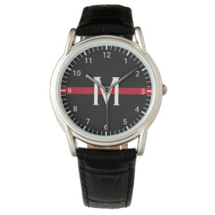 Feuerwehrfeuer Mit Monogramm rote Linie Armbanduhr