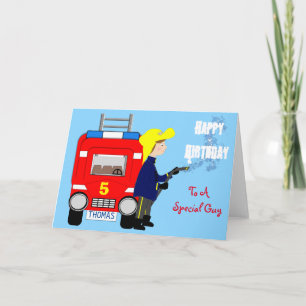 Feuerwehrfeuer Motor Themed Happy Birthday Karte