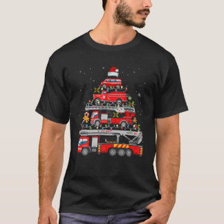 Feuerwehrfeuer Truck Weihnachtsbaum Lichter Santa T-Shirt