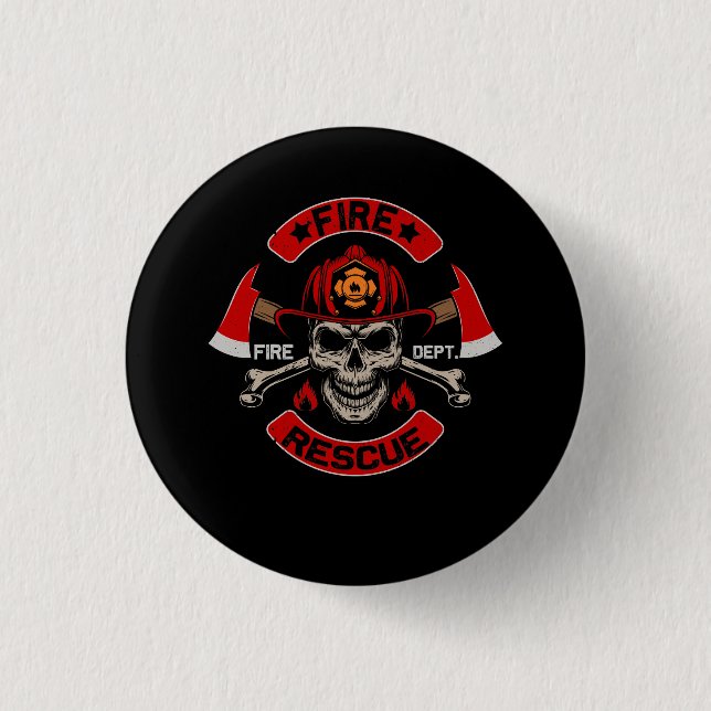 Feuerwehrfeuerwehr Feuerwehrkreuze Schädel Button (Vorderseite)