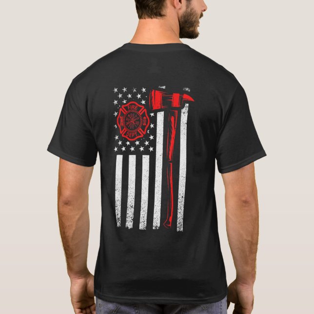 Feuerwehrflagge mit AX- und US-amerikanischer Flag T-Shirt (Rückseite)