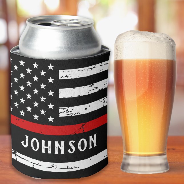 Feuerwehrflagge Personalisiert dünne rote Linie Dosenkühler (Von Creator hochgeladen)