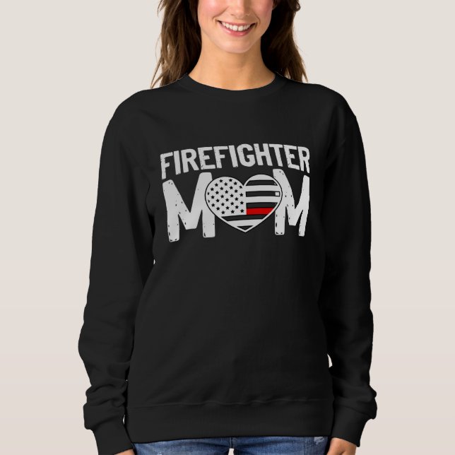Feuerwehrfrau Mama dünne rote Linie Flaggenfeuer Sweatshirt (Vorderseite)