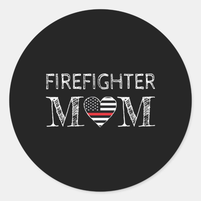 Feuerwehrfrau Mama unterstützt die dünne rote Lini Runder Aufkleber (Vorderseite)