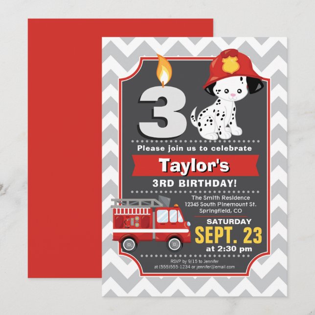 Feuerwehrfrau zum Geburtstag Einladung (Vorne/Hinten)