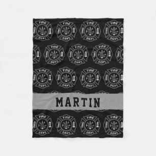 Feuerwehrgeschenk Malteserkreuz Name Schwarz Grau Fleecedecke
