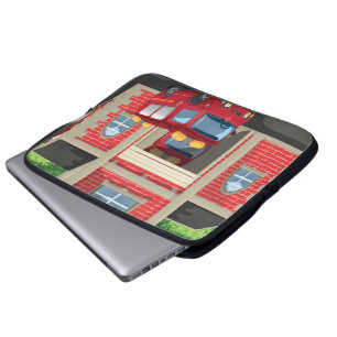Feuerwehrhaus und Feuerwehrwagen Laptopschutzhülle
