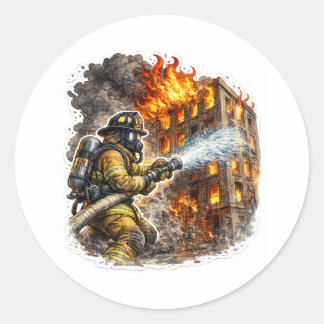 Feuerwehrheld kämpft gegen Feuerrettungsaufkleber Runder Aufkleber
