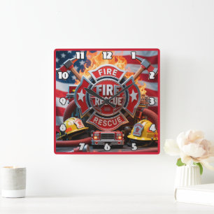Feuerwehrheldenpatriotismus Quadratische Wanduhr
