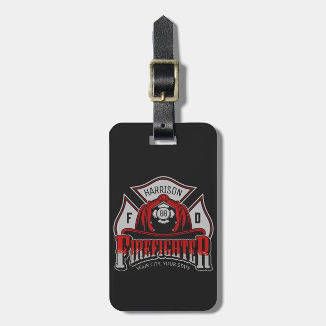 Feuerwehrhelm ADD NAME Fire Department Rescue Gepäckanhänger (Vorderseite vertikal)