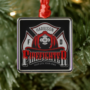 Feuerwehrhelm ADD NAME Fire Department Rescue Ornament Aus Metall