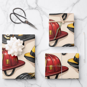 Feuerwehrhelm-Muster Feuerwehr Folierung Geschenkpapier Set
