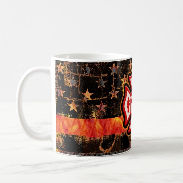 Feuerwehrkreuz und Flammen Kaffeetasse (Links)
