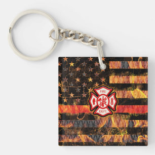 Feuerwehrkreuz und Flammen Schlüsselanhänger