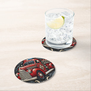 Feuerwehrkunst auf Leder Runder Pappuntersetzer