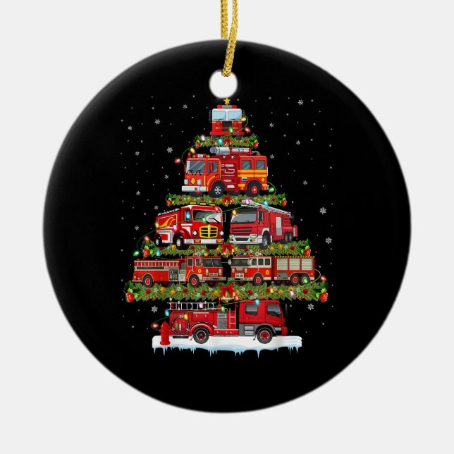 Feuerwehrleuchten Feuerwehrauto Weihnachten Keramik Ornament (Vorne)
