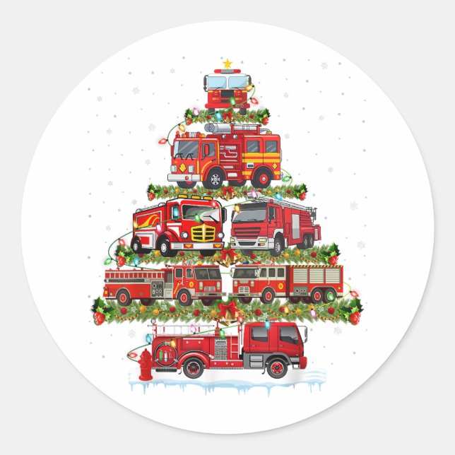 Feuerwehrleuchten Feuerwehrauto Weihnachten Runder Aufkleber (Vorderseite)