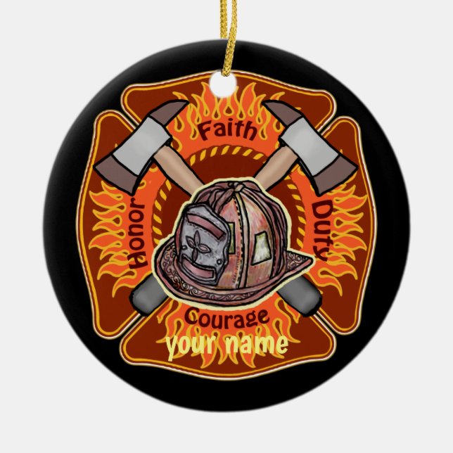 Feuerwehrleute Flammenschmuck Keramik Ornament (Vorne)