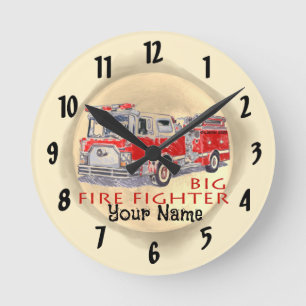 Feuerwehrleute für große Feuerwehrfahrzeuge Runde Wanduhr