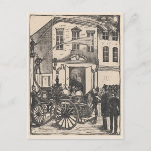 Feuerwehrleute löschen Feuer Ätzung Postkarte