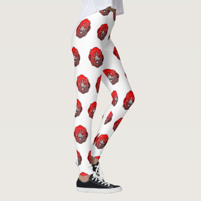 Feuerwehrleute mit maltesisch-weißem Hintergrund Leggings (Rechts)