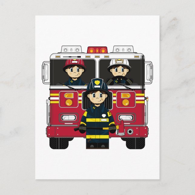 Feuerwehrleute mit Motor Postkarte (Vorderseite)