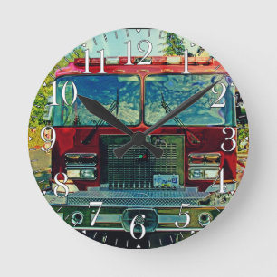Feuerwehrleute und Rettungswagen Feuerwehrleute Uh Runde Wanduhr
