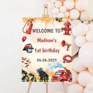 Feuerwehrmann 1. Geburtstag Begrüßungszeichen Poster