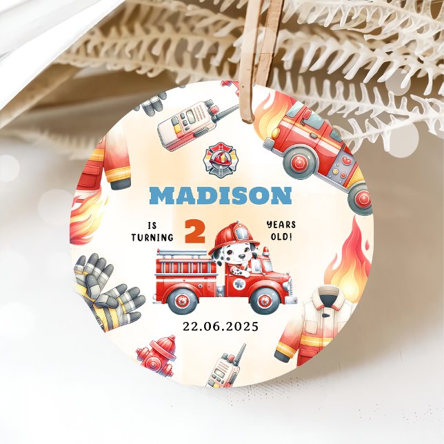 Feuerwehrmann 2. Geburtstag Party Geschenkanhänger (Von Creator hochgeladen)