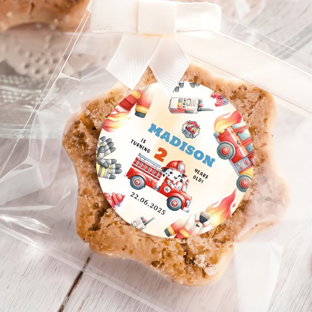 Feuerwehrmann 2. Geburtstag Party Runder Aufkleber (Von Creator hochgeladen)