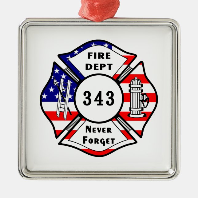 Feuerwehrmann 9/11 vergessen nie 343 silbernes ornament (Vorne)