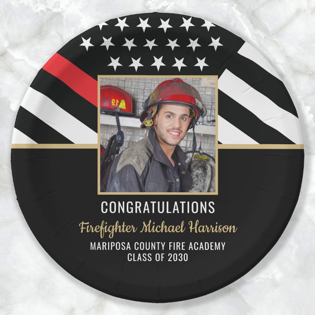 Feuerwehrmann Abschluss Feuerwehr Feuerwehrakademi Pappteller (Firefighter Graduation Fire Academy Fireman Photo Paper Plates)