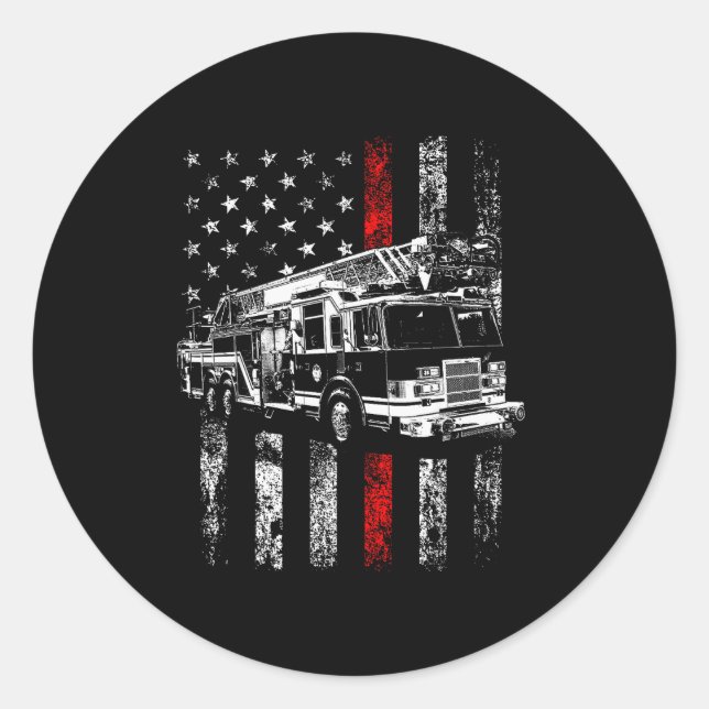 Feuerwehrmann Amerikanische Flagge Dünne Rote Lini Runder Aufkleber (Vorderseite)