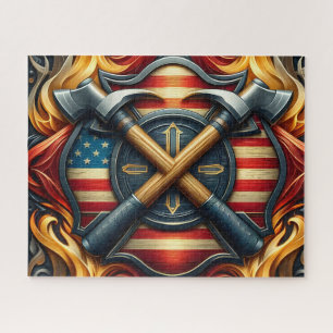 Feuerwehrmann Axt Amerikanische Flagge Puzzle