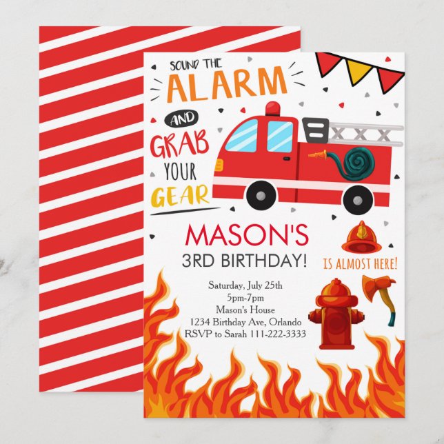 Feuerwehrmann Birthday Party Einladung (Vorne/Hinten)