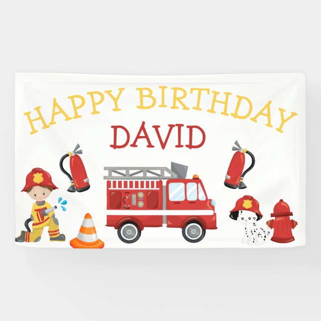 Feuerwehrmann Boy Birthday Party Fire Truck Banner (Horizontal)