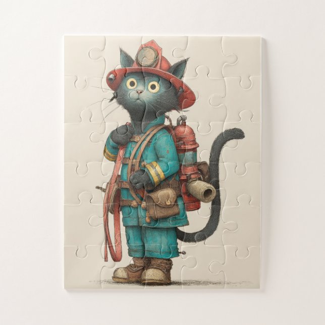 Feuerwehrmann Cat Jigsaw Puzzle (Vertikal)