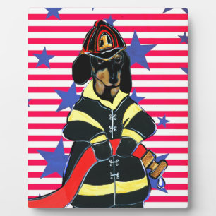 FEUERWEHRMANN-DACHSHUND FOTOPLATTE