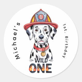 Feuerwehrmann Dalmatiner Wild 1. Geburtstag Party Runder Aufkleber