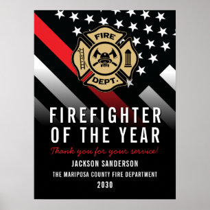 Feuerwehrmann des Jahres Mitarbeiter-Logo Rote Lin Poster