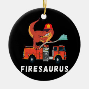 Feuerwehrmann Dinosaur Funny Fireman Truck T Rex Keramik Ornament
