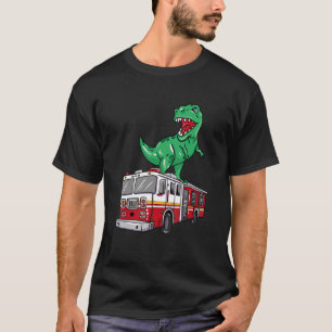 Feuerwehrmann Dinosaurier auf dem Feuerwehrwagen D T-Shirt