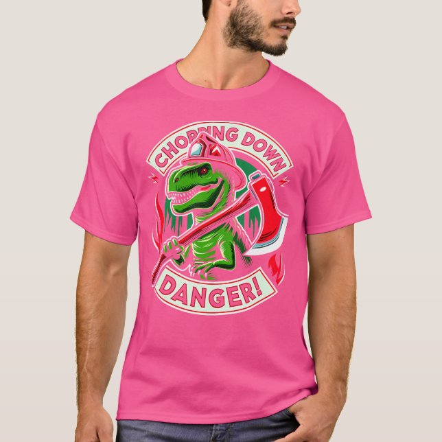Feuerwehrmann Dinosaurier T Rex kämpfen Flammen T-Shirt (Vorderseite)