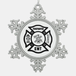Feuerwehrmann EMT Schneeflocken Zinn-Ornament
