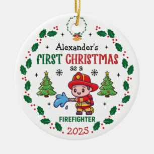 Feuerwehrmann Erste Weihnachtsfeier Individuelle N Keramik Ornament