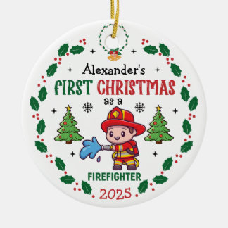Feuerwehrmann Erste Weihnachtsfeier Individuelle N Keramik Ornament