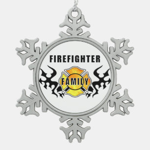Feuerwehrmann-Familie Schneeflocken Zinn-Ornament