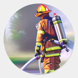 Feuerwehrmann Feuerwehr Feuer Luft generiert Kunst Runder Aufkleber
